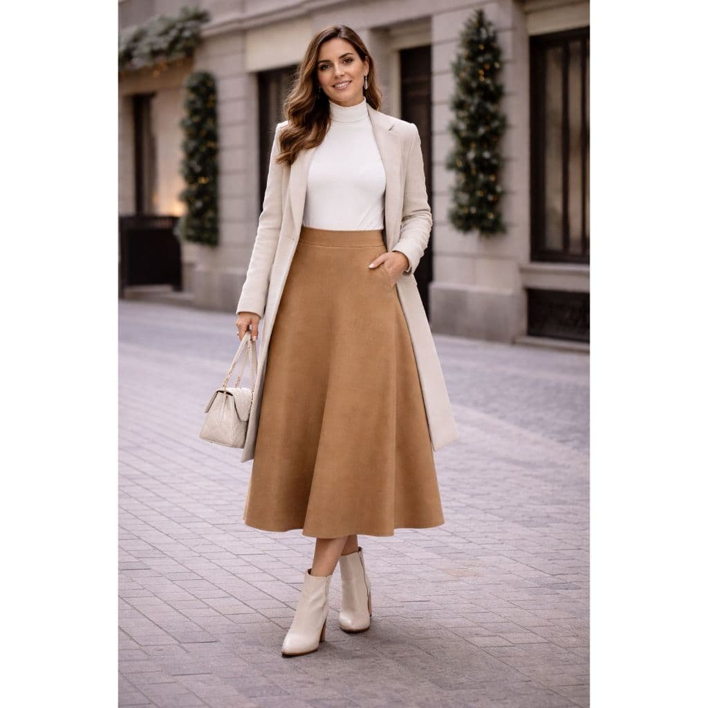 Saia Midi Feminina Alfaiataria com Cintura Alta e Modelagem Elegante