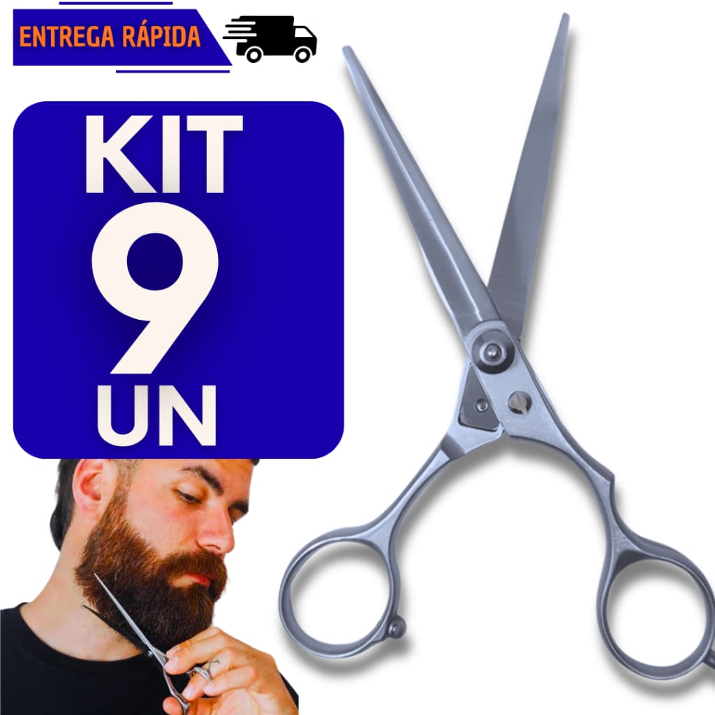 Kit 9 Tesoura Profissional 6 Polegadas Inox Corte Suave E Preciso Barbeiro Cabelo Cabeleireiro