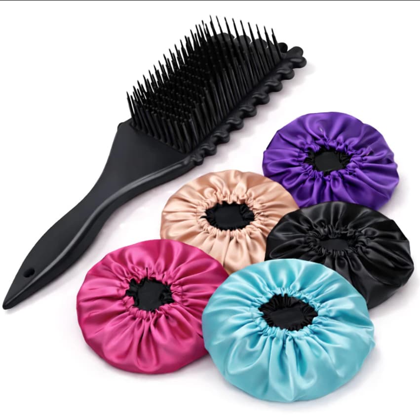 Kit Completo Cabelo Escova Finalizadora Onda + Touca Cetim Protege e Define ENVIO RÁPIDO