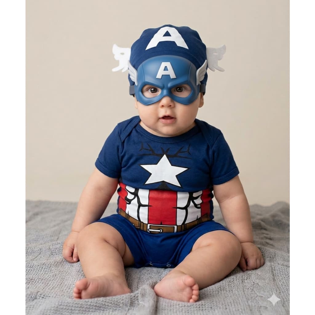 Body Bebê Infantil Mêsversário Temático Capitão América Super Confortável Linha Premium