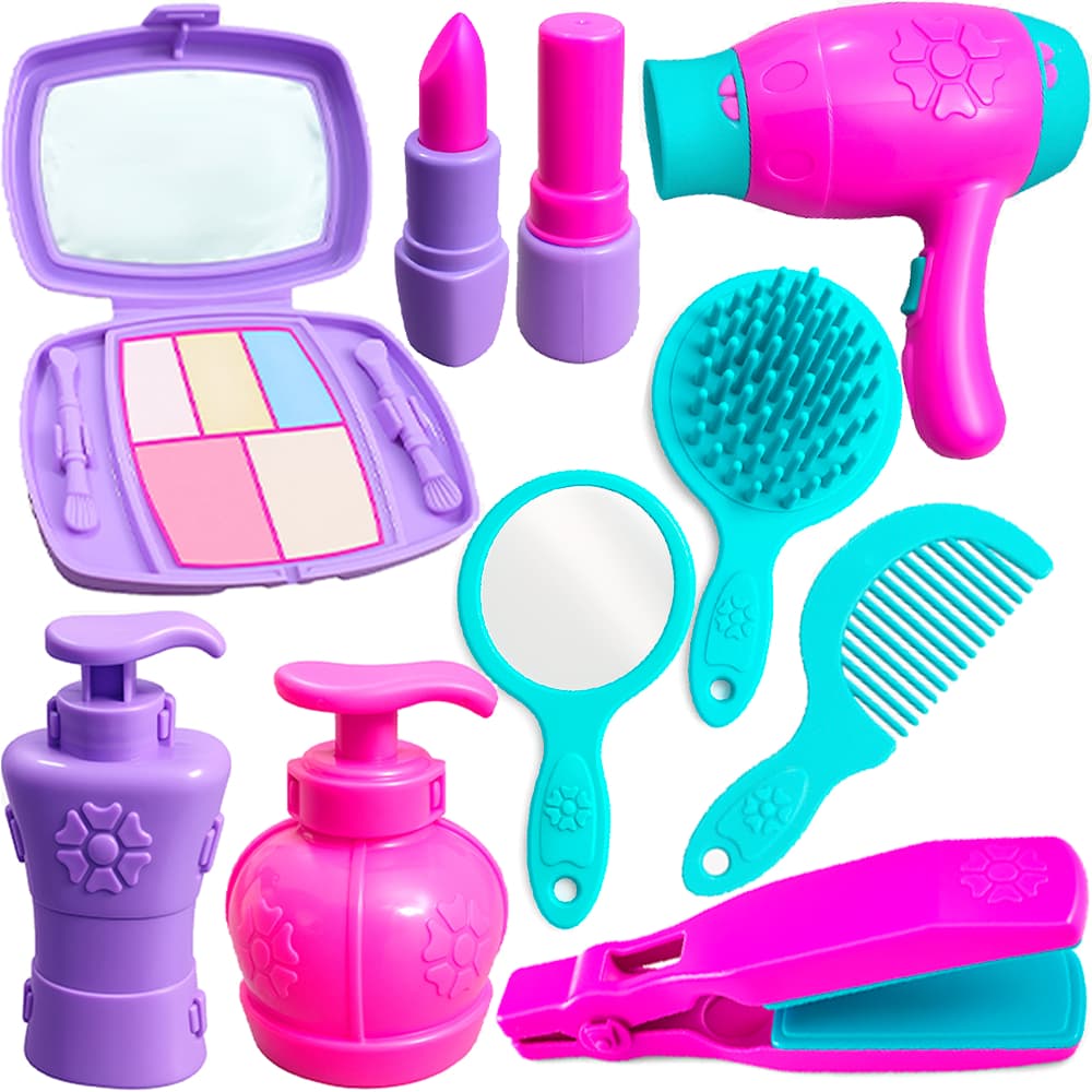 Kit Beleza Chapinha Secador Paleta Maquiagem Perfume Espelho Brinquedo De Salão Faz de Conta