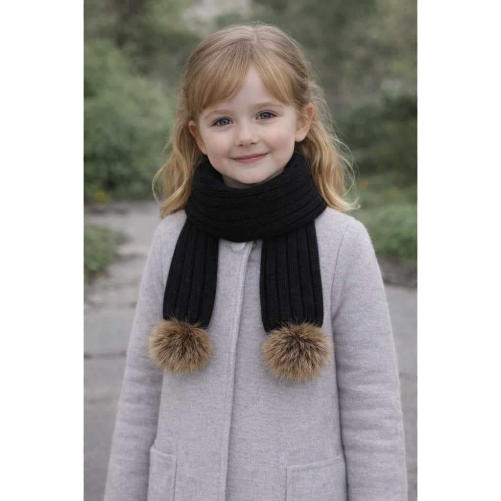 Cachecol Infantil Unissex com Pompom Tricot Lã Inverno Frio