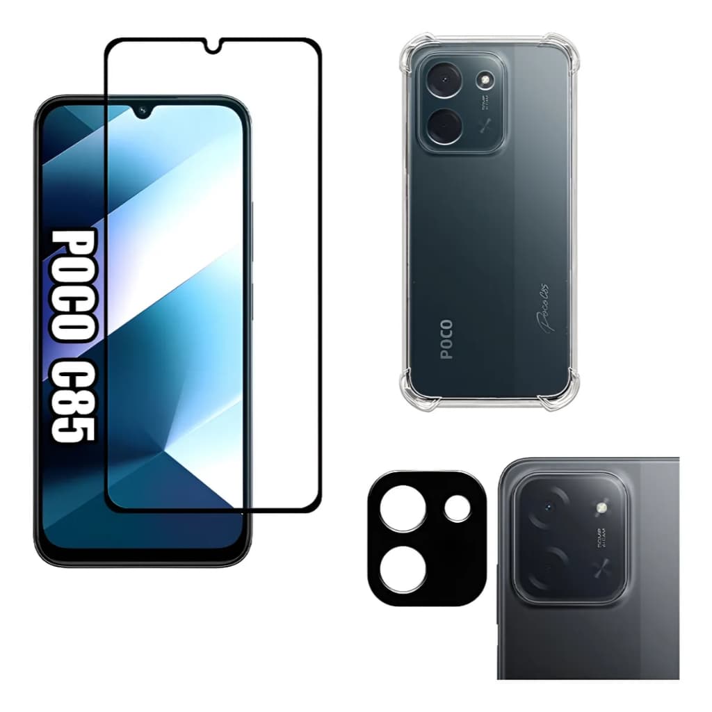 Kit Para Poco C85 Película De Vidro 3d + Capa + Câmera