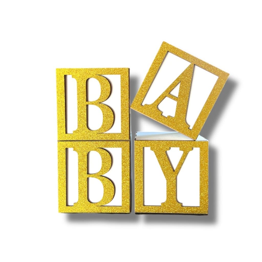 Kit Cubo Baby Decorativo Revelação Mdf Dourado Glitter 20x20