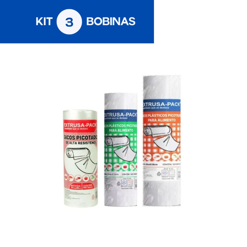 Kit 1-3 Rolos Bobina Picotada Sacos Plásticos Freezer Diversas Medidas Extrusa