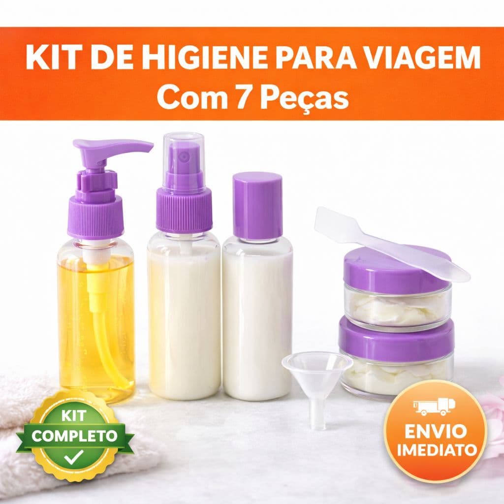 Kit Viagem 7 Peças Frascos 100ml Avião Shampoo Cosméticos Creme Portátil Não Vaza Necessaire