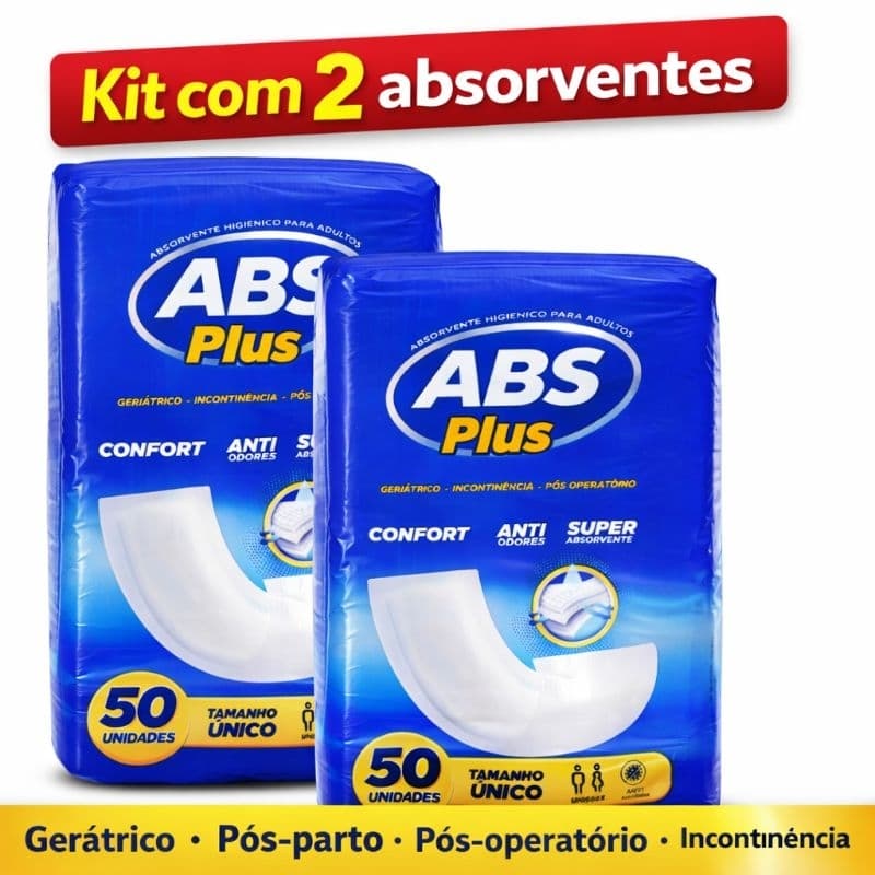 Kit C/2 Absorvente Geriátrico ABS Plus / Pós Parto / Pós Operatório / Incontinência Total 100 Unid.