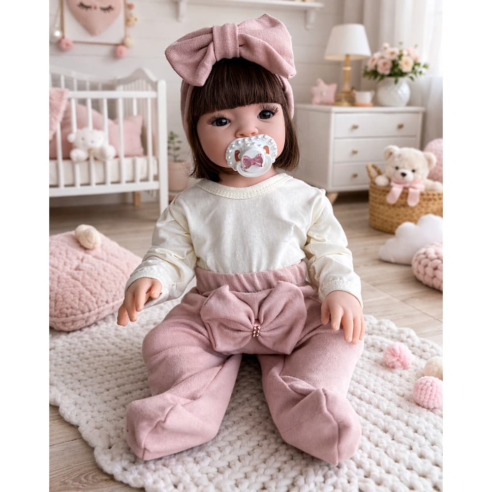 Bebê Reborn Premium com Chupeta, Mamadeira Fraldas e Acessórios Para Presente