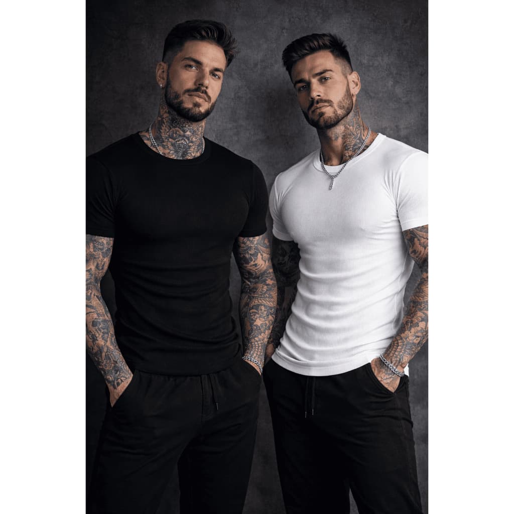 Kit 2 Camisas Caneladas Masculinas Estilo Americano Slim Premium