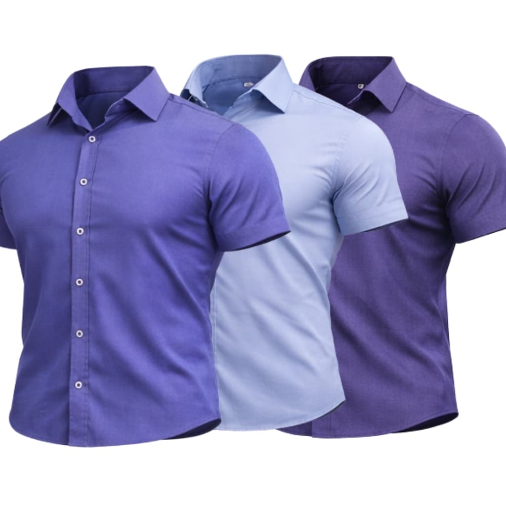 Camisa Masculina Jeans Tencel Manga Curta Leve Sofisticada Ideal Para Trabalho e Dia a Dia