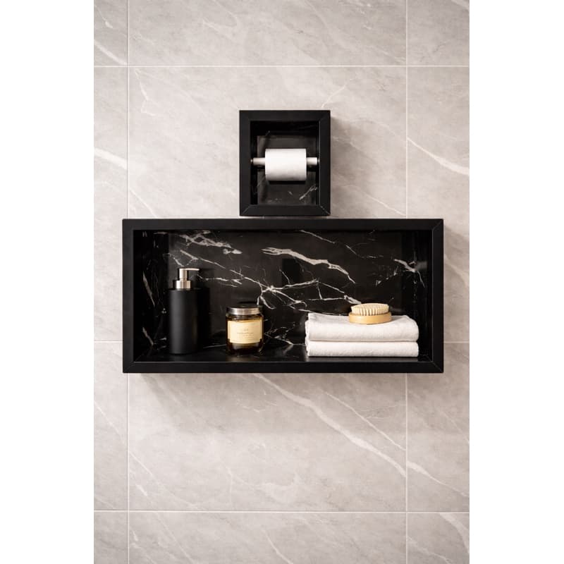 KIT NICHO EM PORCELANATO + PORTA PAPEL HIGIENICO DE EMBUTIR NA PAREDE MAX NERO
