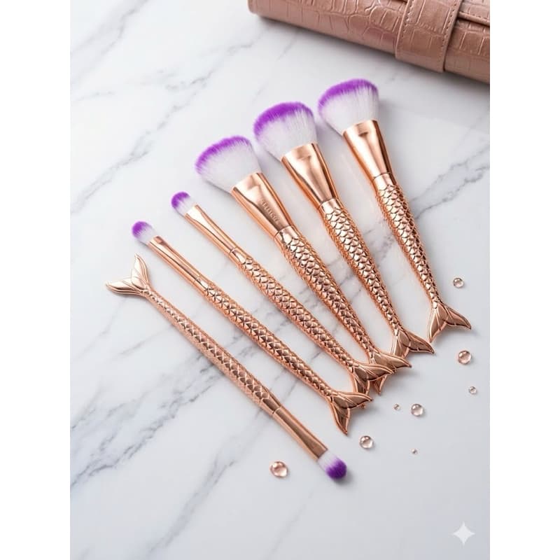Kit Pincéis de Maquiagem Sereia Luxo Profissional Rose Gold
