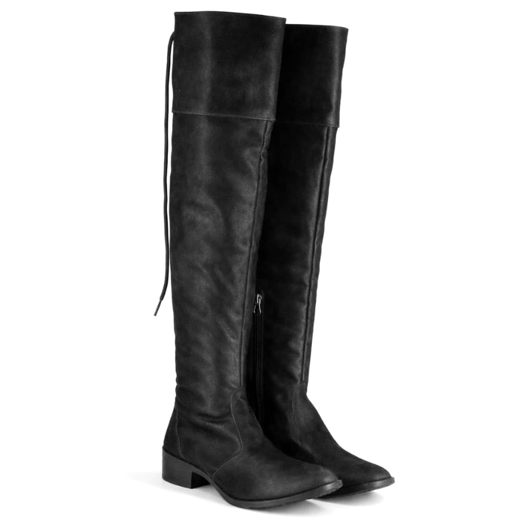 Bota Over The Knee Cano Longo Feminina Marília Salto Baixo Bico Fino Preta