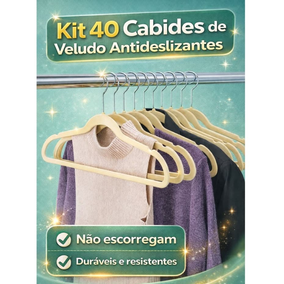 Kit 40 Cabide Veludo Adulto RRister Slim Ultra Fino Não Escorrega