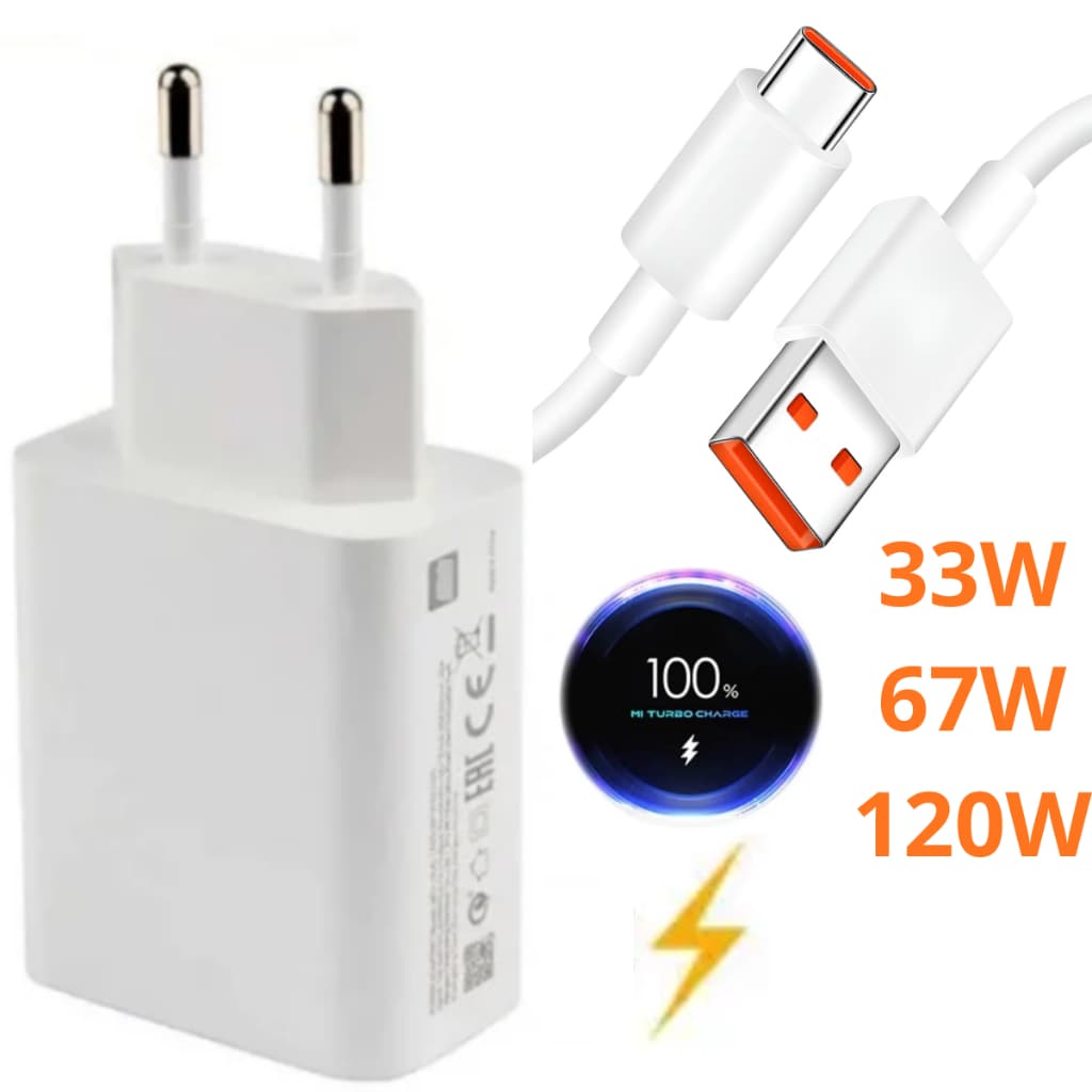 Carregador 33W 67W 120W PARA Xiaomi Turbo Xiaomi Redmi Note 8 Poco X3 X4 X5 Carregamento Rápido Carregador Tipo C Turbo