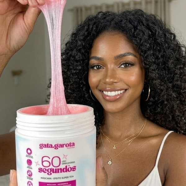 Mascara de Tratamento para Cabelo Crespo, Cacheado, Ondulado com Colágeno e Brilho 3D Gata Garota