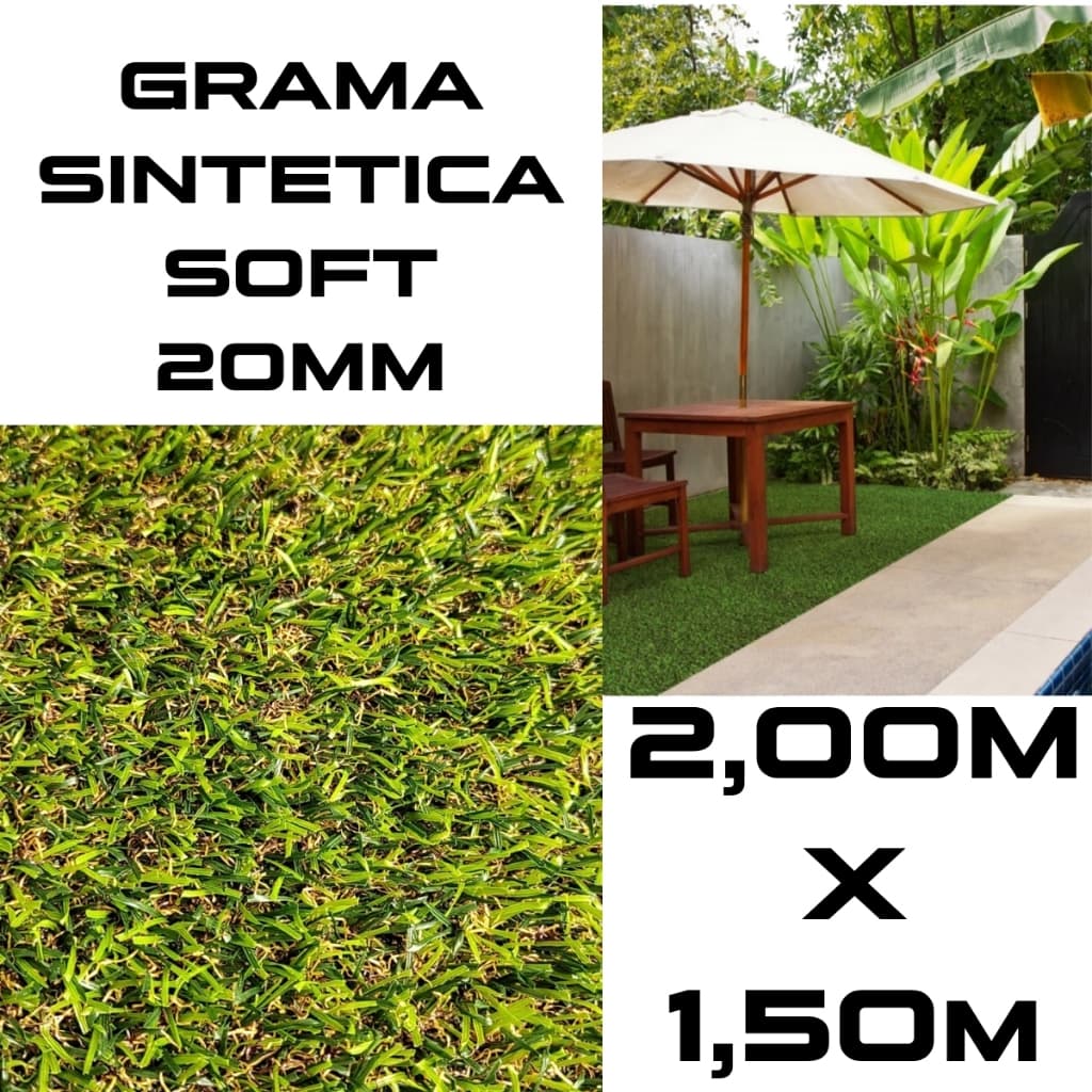Grama Sintética 20mm Soft Idêntica a Natural Decorativa 2m x 1,5m - 3M²
