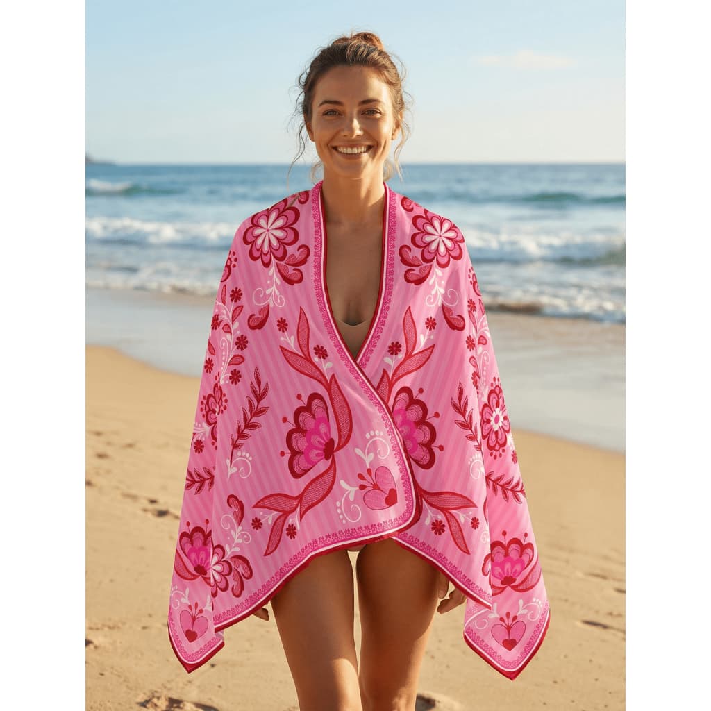 Canga Saida De Praia Piscina Poliester Corte A Laser 100x150 Flor de Verão Moda Verão Litoral