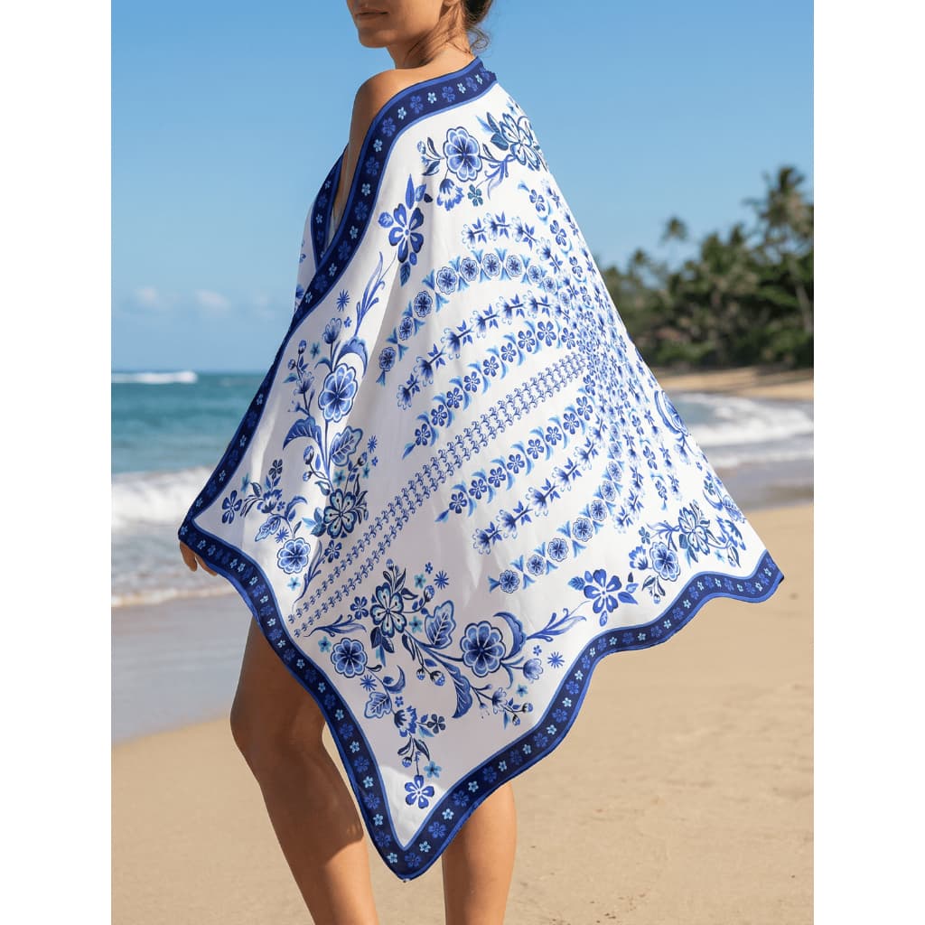 Canga Saida De Praia Piscina Poliester Corte A Laser 100x150 Riveira Azul Moda Verão Litoral