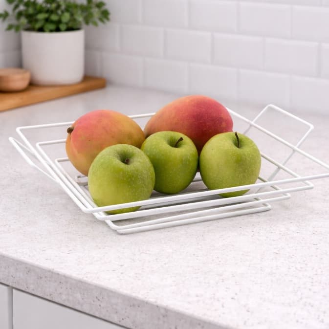 Fruteira De Mesa Premium Bancada Quadrada Em Aço Cor Branco