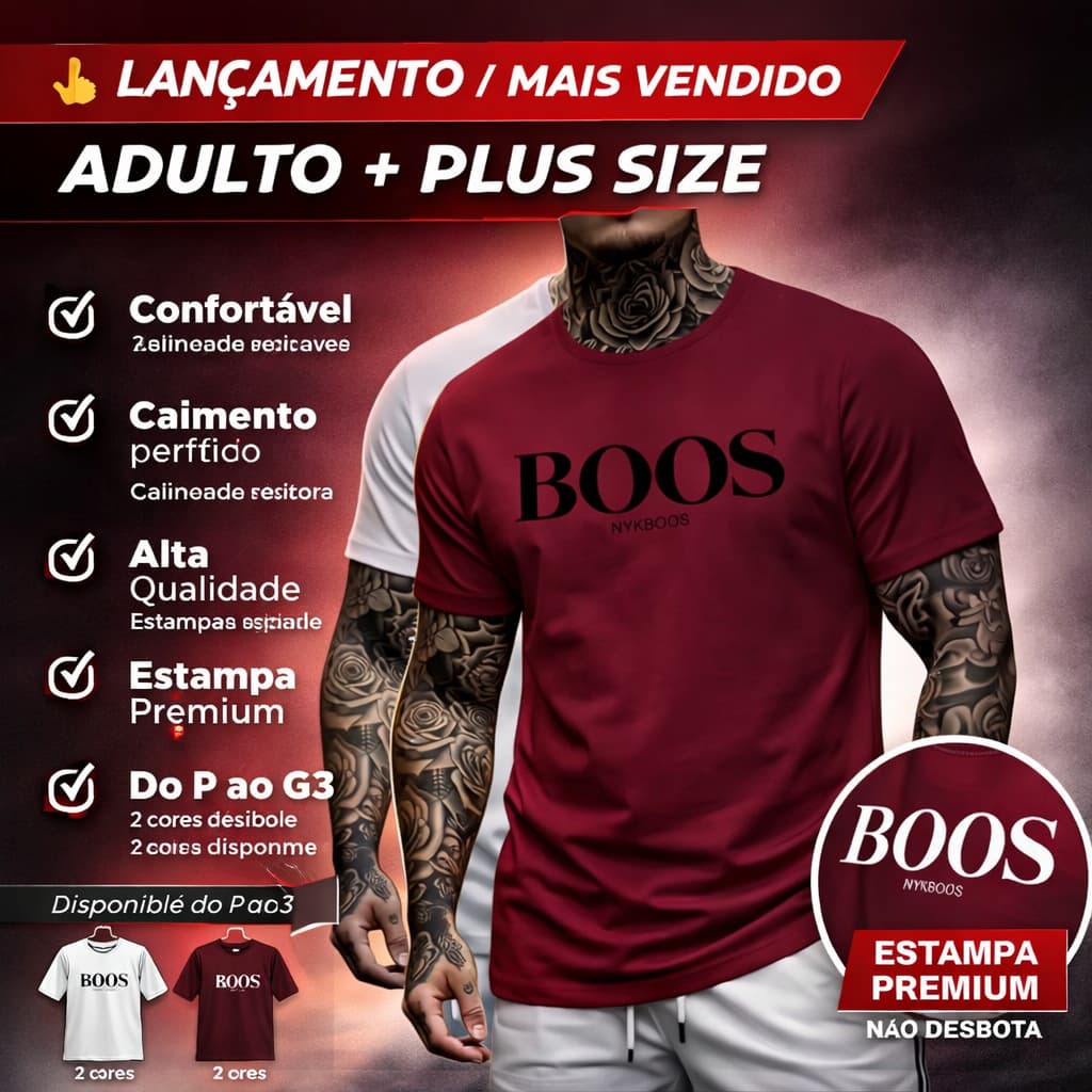 KIT 2 Camisetas Masculina Bo...os Blusa 100% Algodão Camisa Premium | Promoção | PLUS SIZE