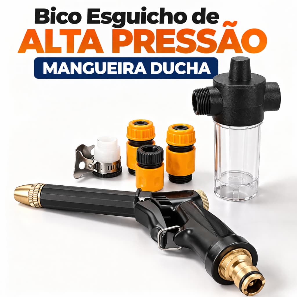 Bico Esguicho de Alta Pressão Mangueira Ducha 6 Formas Jato Bico Com Armazenamento Espuma Carpei