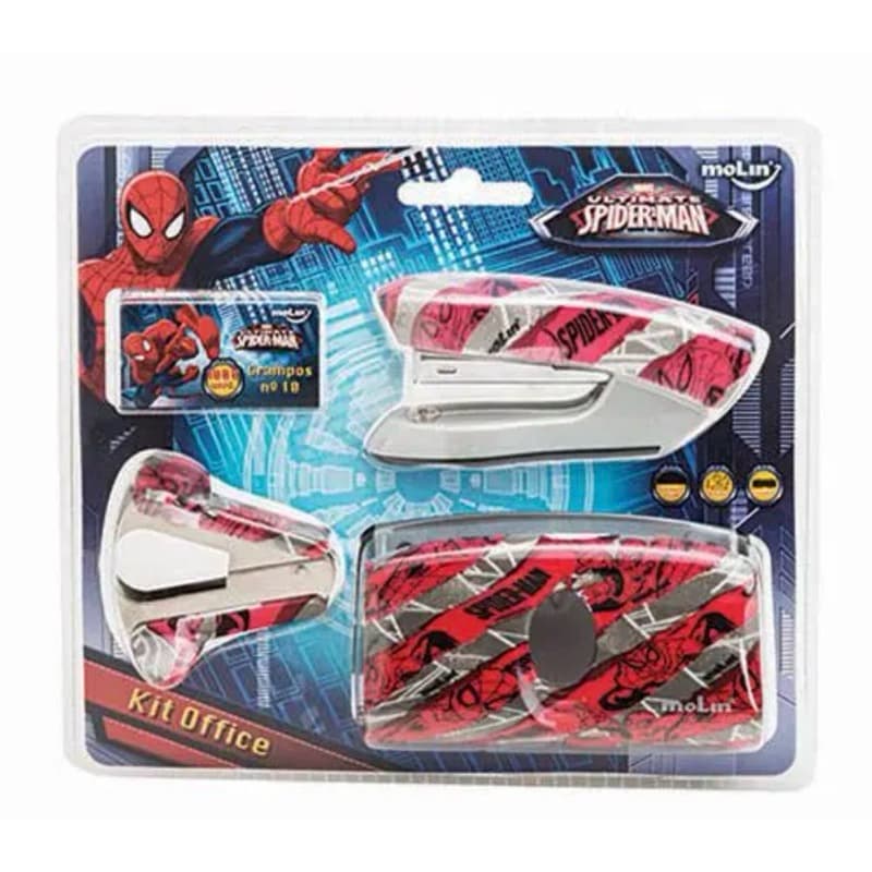 🕷️ KIT OFFICE HOMEM-ARANHA – GRAMPEADOR + PERFURADOR + MINI GRAMPEADOR + GRAMPOS