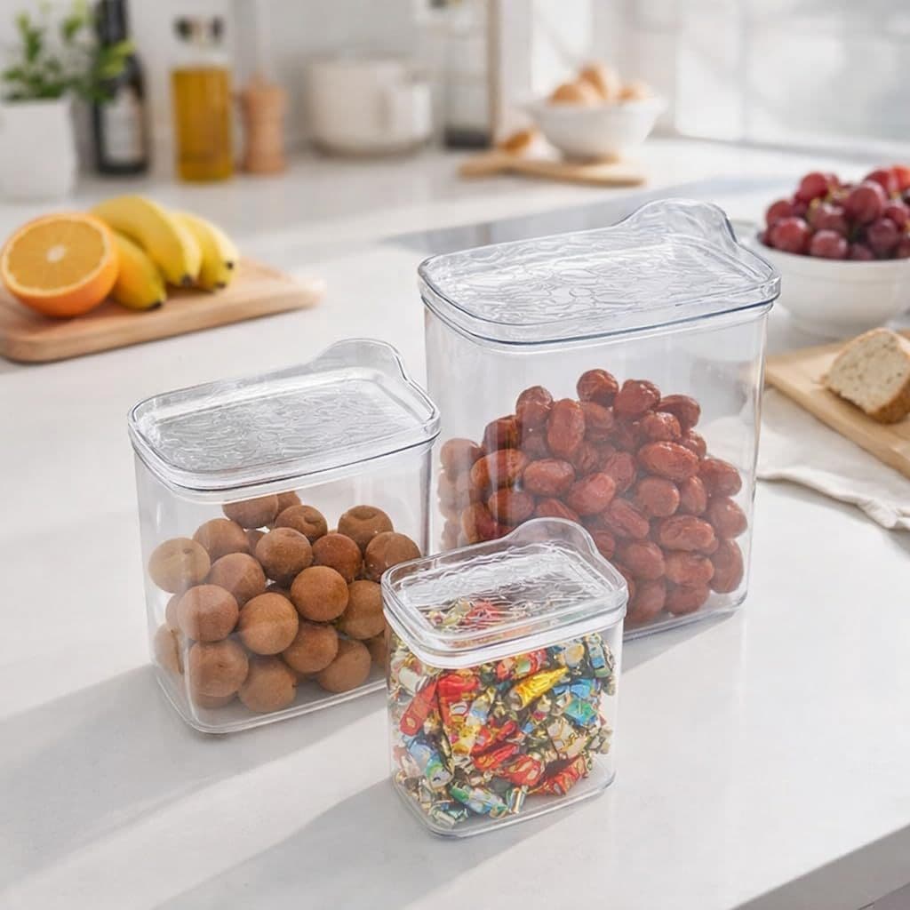 Kit 3 Potes Herméticos Multiuso · Vedação Segura · Plástico Livre de BPA · Empilháveis · Transparente – 400ml, 900ml e 2