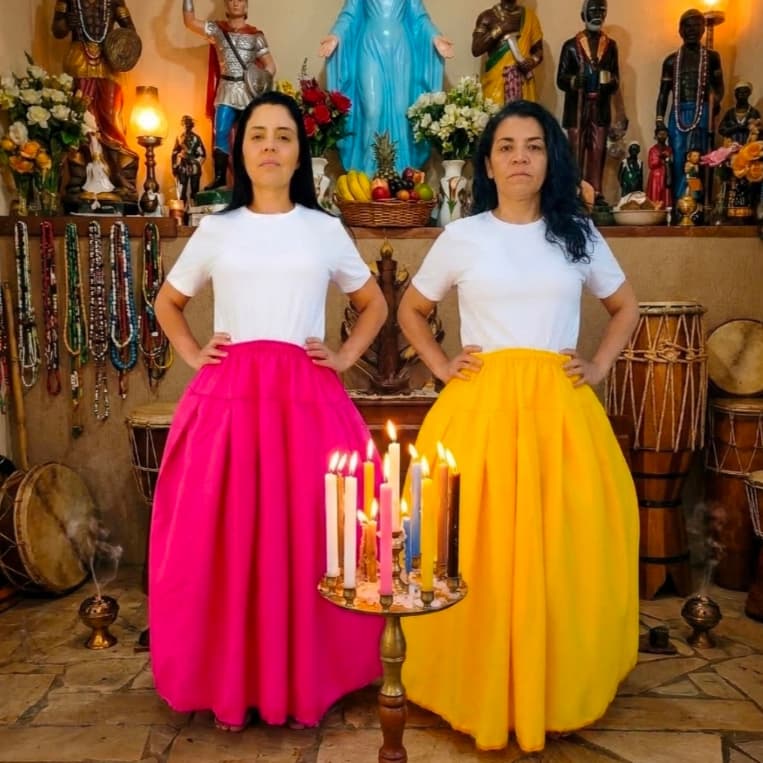 kit saia oxford amarela e rosa erê umbanda e candomblé