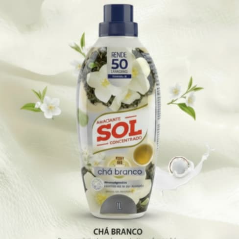 Amaciante Sol Concentrado 1 L | Rende 50 Lavagens | Chá Branco
