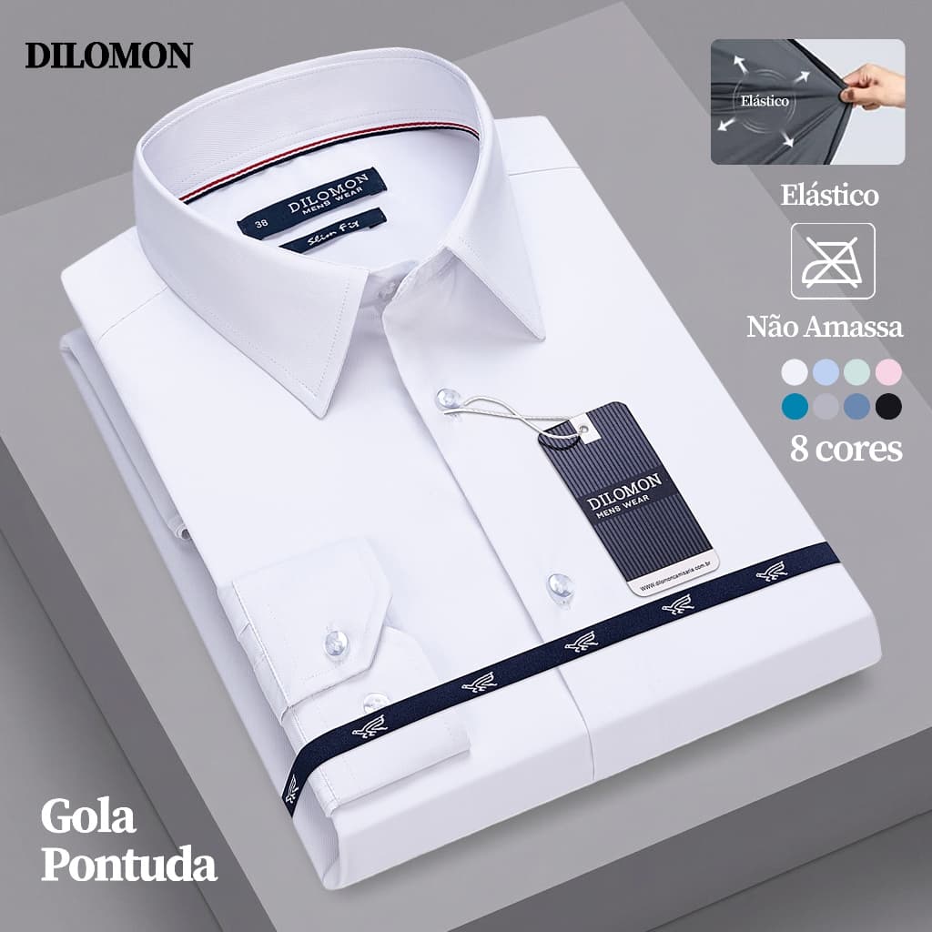 Dilomon Camisa Social Masculina Slim Fit Manga Longa Não Amassa Blusa do Brasil Roupa Trabalho Moda