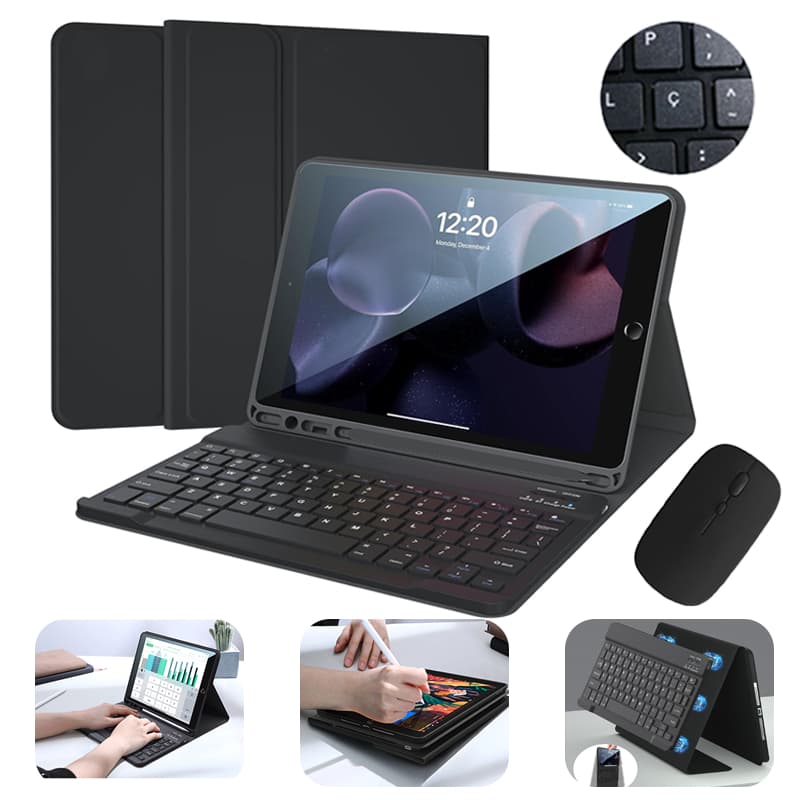 Capa Para Samsung Galaxy Tab A9/A8/A7 Com Abnt2 Teclado E Mouse Bluetooth sem fio （Com Ç）