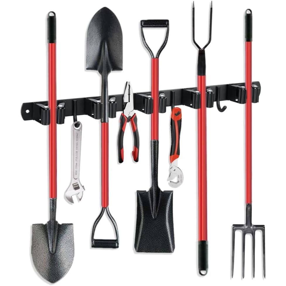 Suporte para Vassouras e Rodos de Parede 5 Posições 4 Ganchos Organizador Multiuso Inox 304 Preto