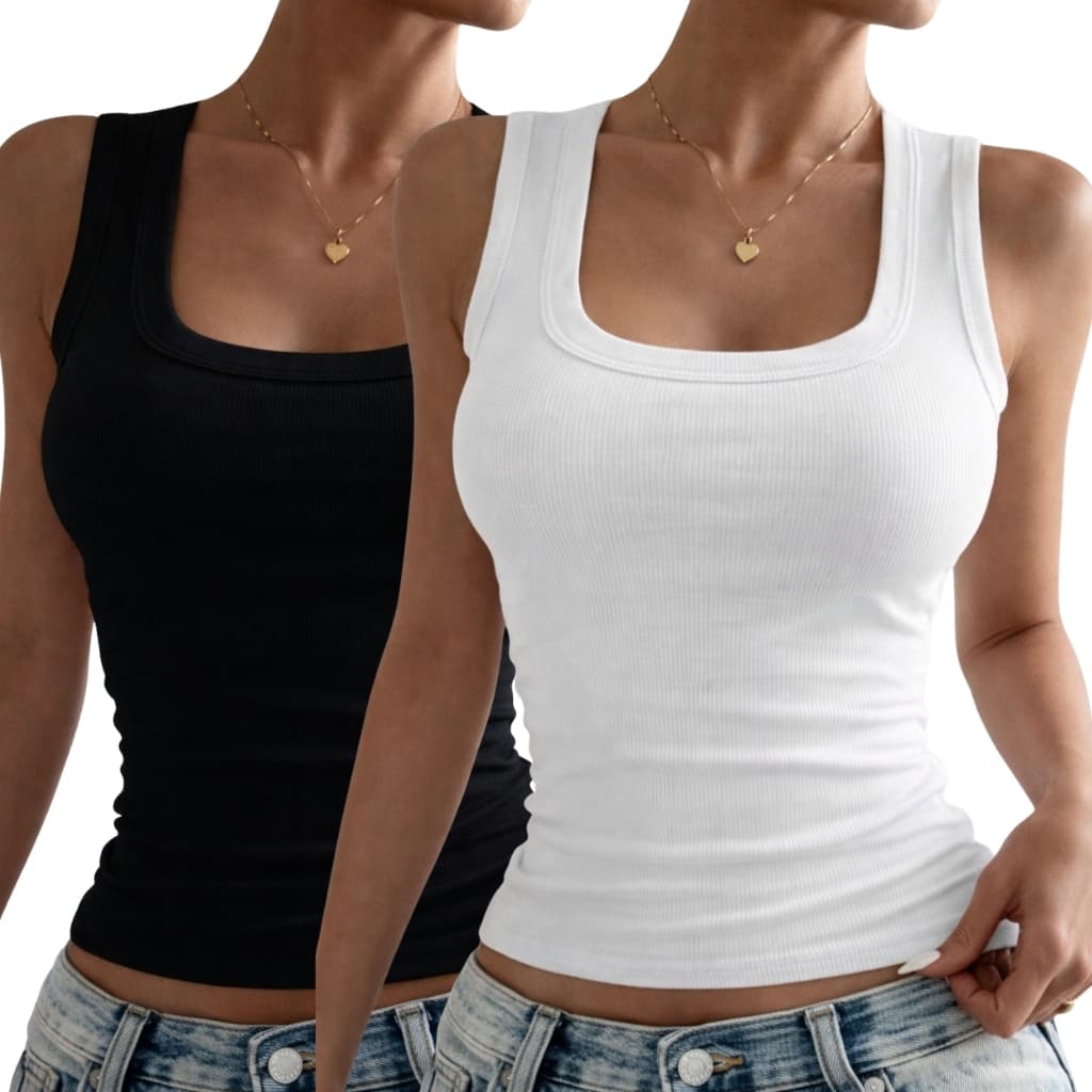 Kit 2 Peças Regatas Caneladas Femininas Ribana Versátil Premium Camiseta Básica Reforçada Blusinha