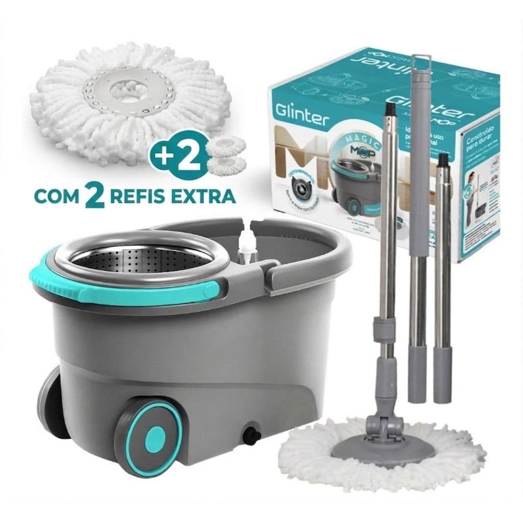Balde Mop Profissional 16 Litros com cesto Inox cabo 1,6 mts - 3 REFIS