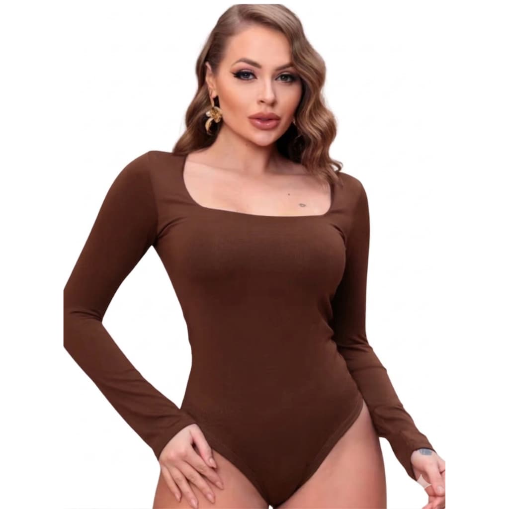 Body Feminino Manga Longa Bory Decote Quadrado Segunda Pele Justo e Confortável