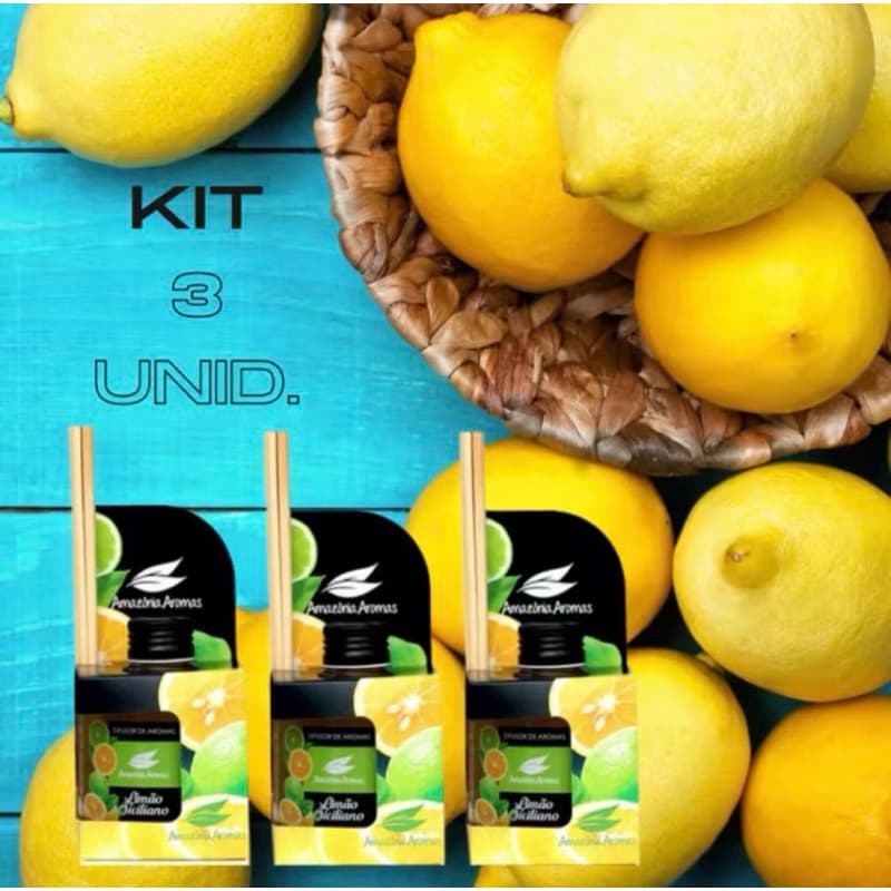 3 aromatizadores de ambiente perfume difusor 270ml-limão siciliano