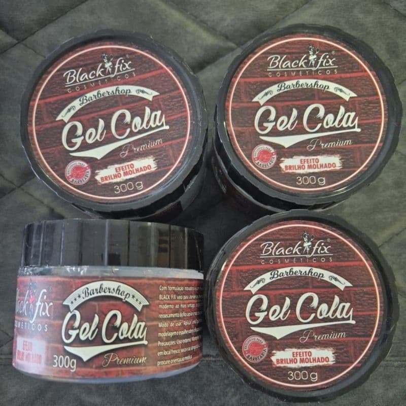 Kit 4 Gel Cola Black Fix 300g Fixação Extra Forte Brilho Molhado Profissiona