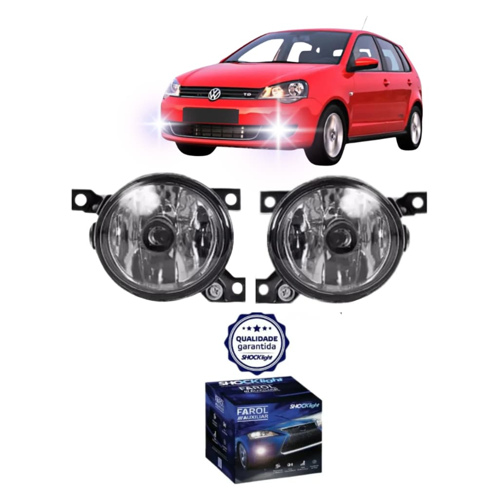 PAR DE FAROL MILHA NEBLINA AUXILIAR POLO 2013 2016 FAROL LENTE DE VIDRO SHOCKLIGHT
