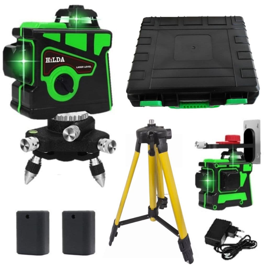 Nível A Laser 12 Linhas 2 Bat C/ Maleta, Tripé Metal De Até 1,2 m Suporte Parede Mini Tripé Rotativo
