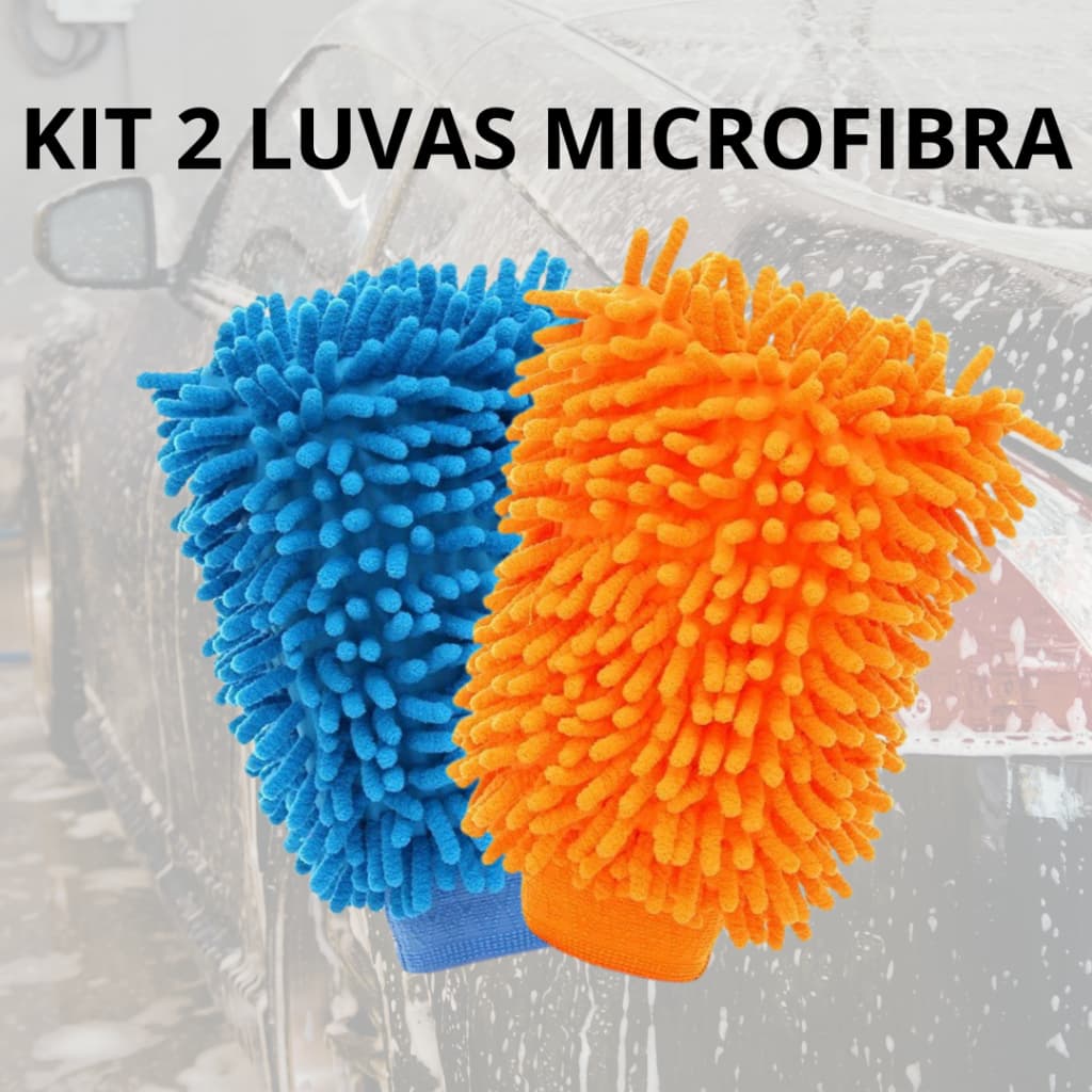 Kit 2 Luvas Microfibra : Lavar Carro e Limpeza Automotiva