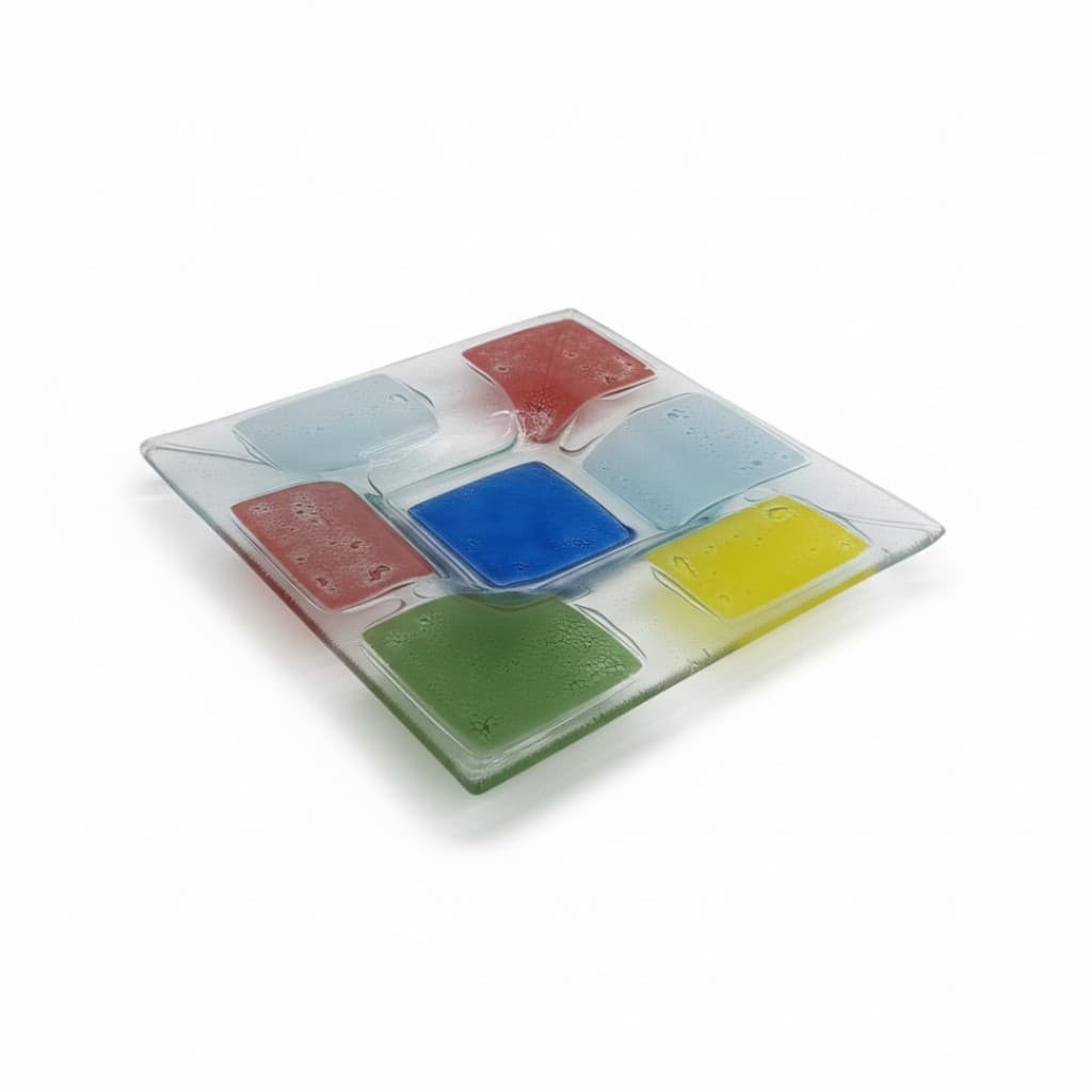 Centro de Mesa Vidro Colorido 20x20cm Quadrado Decorativo Premium