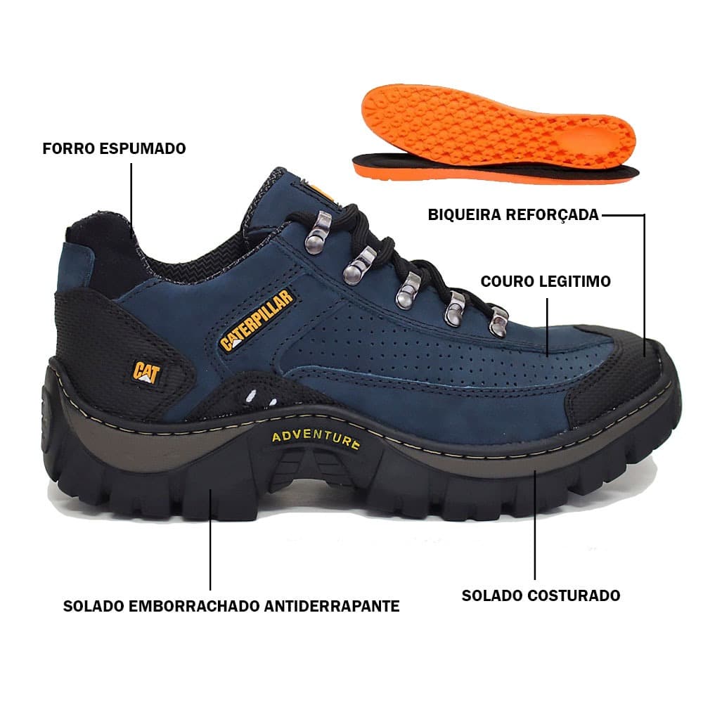 Bota Tênis Caterpillar Adventure 100% Couro Legitimo E Palmilha em Gel Confort