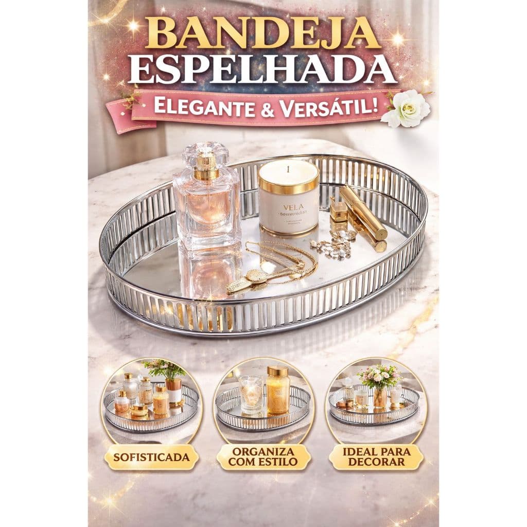 BANDEJA ESPELHADA DECORATIVA – PRESENTE PERFEITO PARA O DIA DAS MÃES