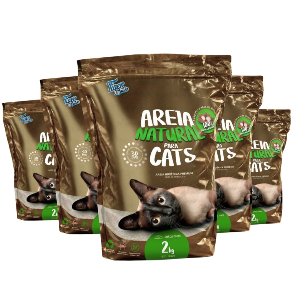 Areia Higiênica Biodegradável Para Gato Tiger Cats Mandioca – 10kg e 20kg