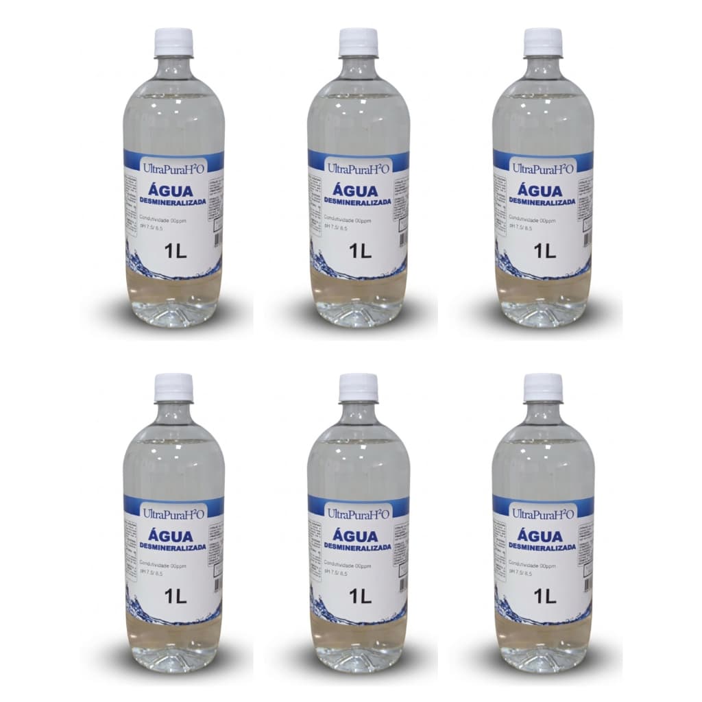 Kit Com 6 Água Desmineralizada 1 Litro Arrefecimento Ultra Pura Para Radiadores Baterias Autoclave