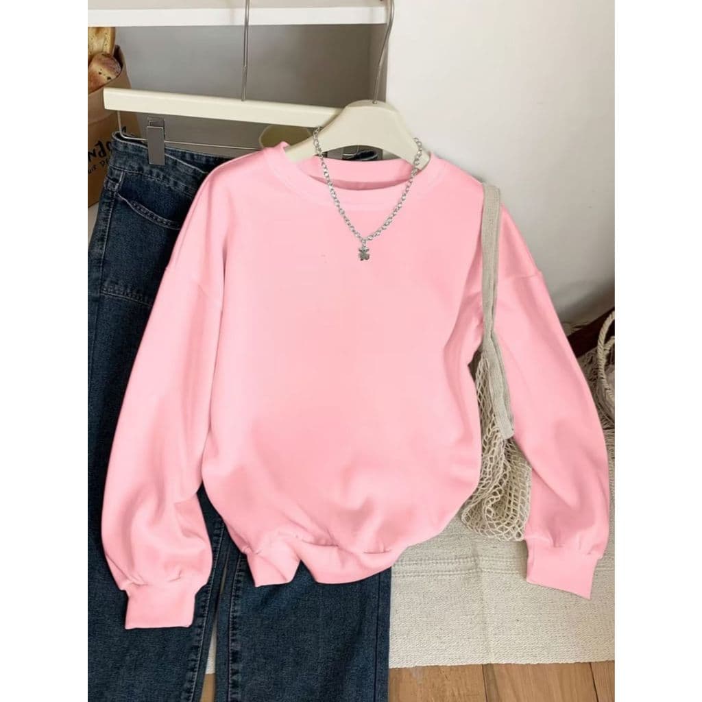 Suéter feminino unisses liso rosa modelo casual molletom algodão inverno