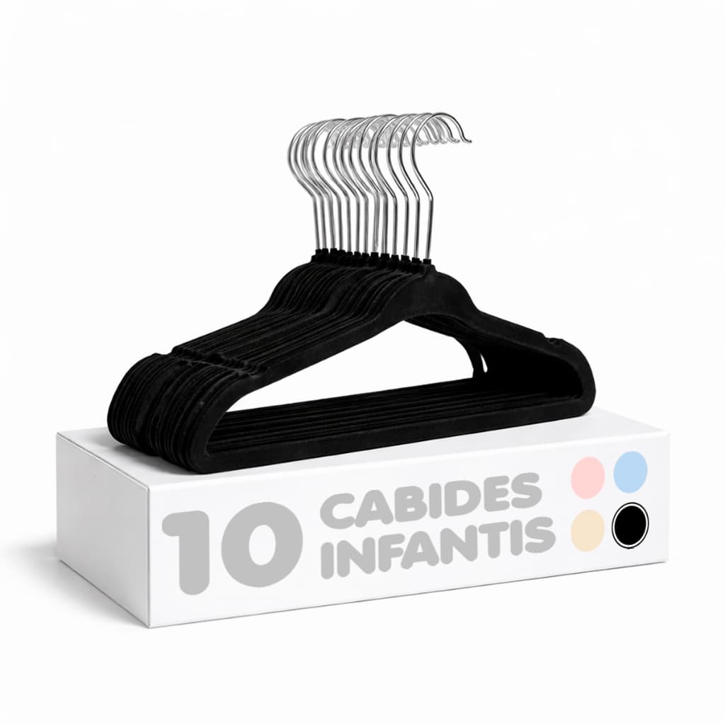 Kit【10】UN Cabide Preto de Veludo Infantil Ultrafino Flexível – Ideal para roupas infantis e de bebê