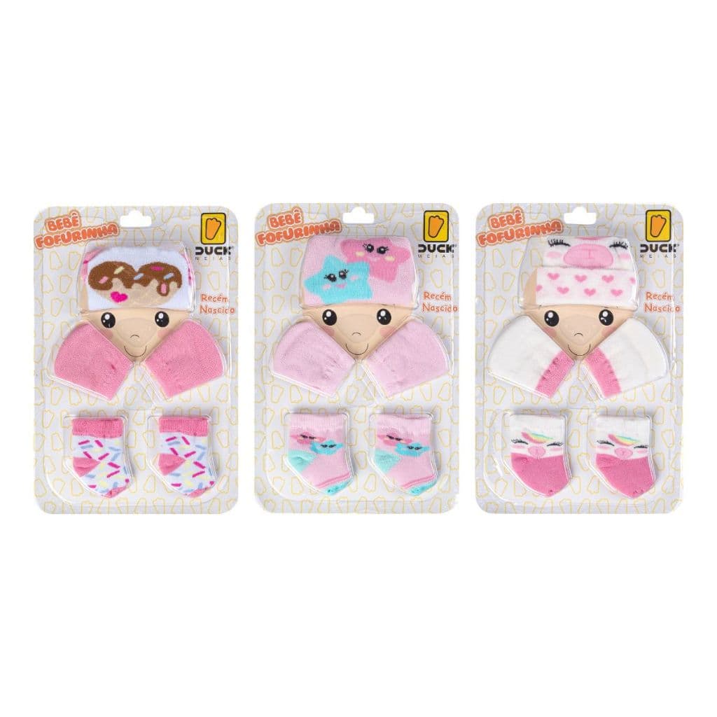 Combo Meia Luva Touca Kit 3 conjunto para Bebê Recém Nascido 0 a 03 meses