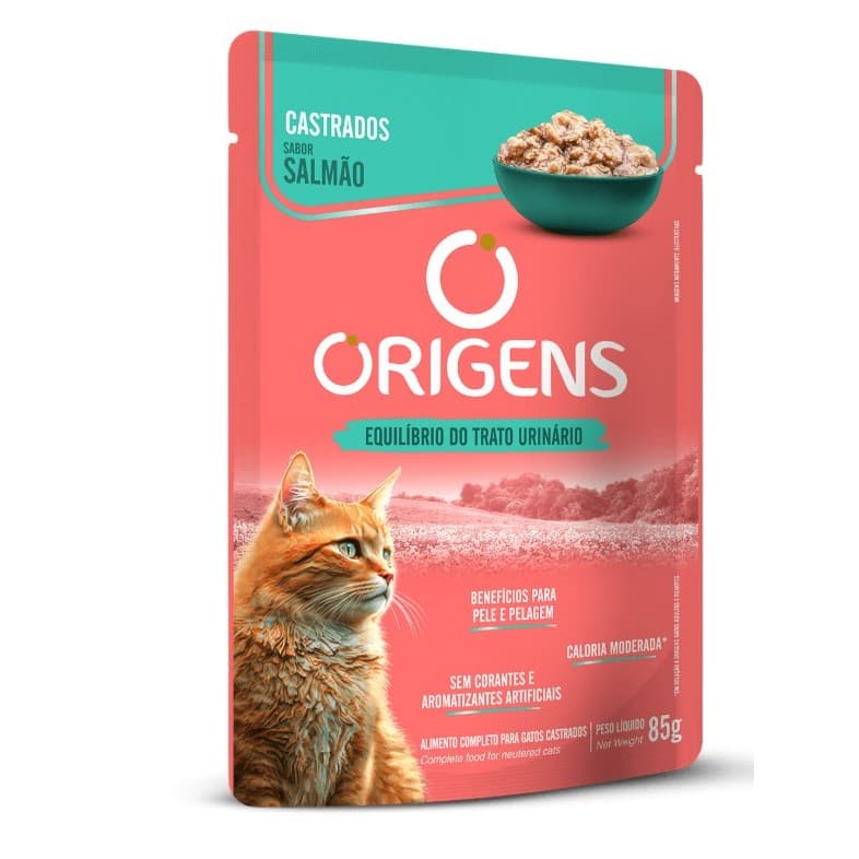 Sachê Origens Gatos Castrados Sabor Salmão Premium Especial 85g Adimax